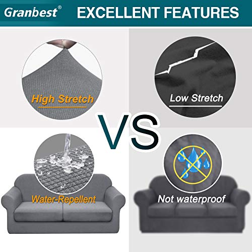 Granbest 3 Piece Premium Water-Repellent Couch Slipcover For 2 Cushion Couch Super Soft Loveseat Sofa Covers High Stretch Separate Cushion Couch Covers For Dogs Furniture Cover (Medium, Light Gray) #TOP3