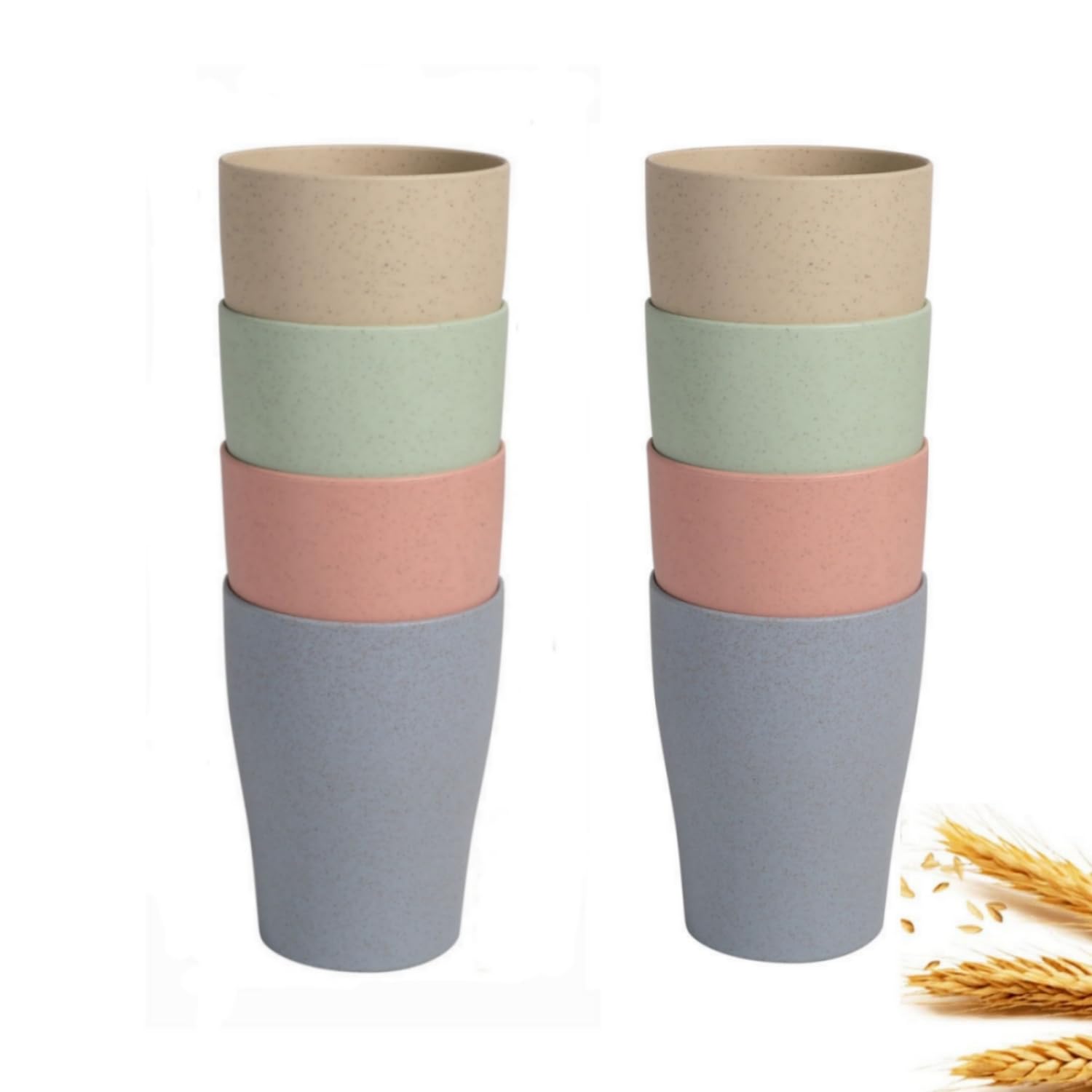 WANBYWheat Straw Cup 8 Pcs Unbreakable and Reusable Drinking Cups Eco-Friendly Healthy Tumbler Set for Milk Juice and Water Dishwasher Safe (8 Pcs 15 Oz)