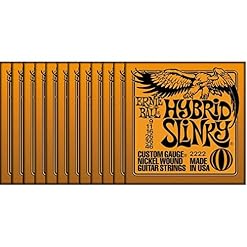 ERNIE BALL 2222 – Lot de 12 cordes de guitare électrique Mute Hybrid Slinky (009-0046) - Les Beatles, Paul McCartney, John Lennon, RIngo Starr, George Harrison