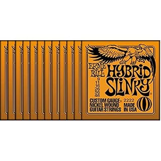 ERNIE BALL 2222 – Lot de 12 cordes de guitare électrique Mute Hybrid Slinky (009-0046) - Les Beatles, Paul McCartney, John Lennon, RIngo Starr, George Harrison