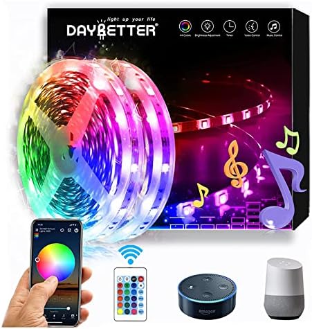 DAYBETTER 5050 RGB Led Light Strips Kit Work with Alexa and Google Assistant, Smart WiFi Led Strip Lights 100ft, 2 Rolls of 50ft Led Lights for Bedroom Decoration.