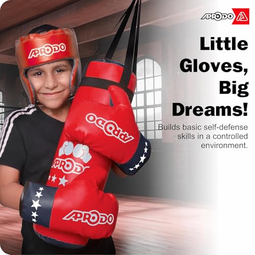 Image of Aprodo Kids Boxing Kit Set Pack of 4 | Punching Bag for Karate & Martial Arts | Bounce-Back Training Bag for Boys & Girls (Ages 3-8) | Energy Release & Skill Building for Future Champs (Red Black)