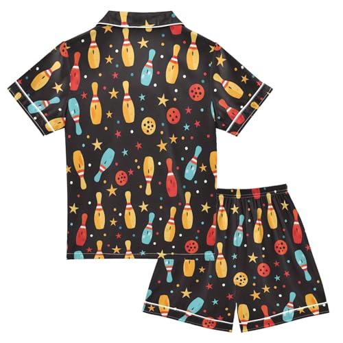 ALAZA Color Bowling Cartoon Satin Pajamas Set Short Sleeve Button Down Sleepwear Summer Pjs 2 Piece2