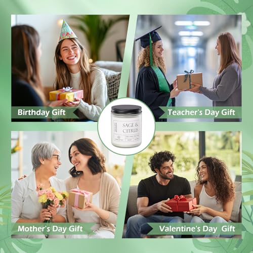 Sage &Citrus Scented Candles, Aromatherapy Jar Candle, 7 oz 50 Hour Long Lasting Candles, Soy Wax Candle Gift for Women - Image 6