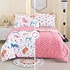 Mooreeke Kids Twin Comforter Sets for Girls 6 Pieces Cute Cat Flower Bedding Set for Teens Microfiber Floral Kids Bed in A Bag with Comforter, Sheet Set, Shams and Decorative Toy Pillow All Season #2