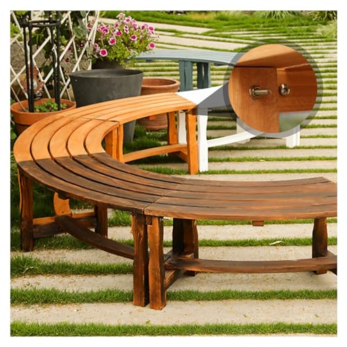 FENGZEQUAN Gartenbank halbrund, Massivholz-Parkbank, Terrassen-Gartenbank aus Holz, Parkbank wetterfest, stabil, Garten-Baumbank, 1-2-Sitzer-Parkbank, Terrassenbank ohne Rückenlehne(Brown)