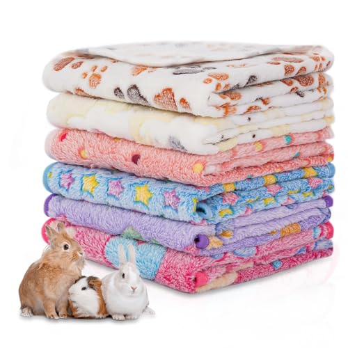 6 Pack Guinea Pig Cage Liner, Washable Guinea Pig Fleece Blankets Beding Accessories, Flannel Throw Warm Sleep Mat, Pet Pee Pads for Small Animal Hamster Rabbit Puppy Cat (Light Color, 24x16 Inch)