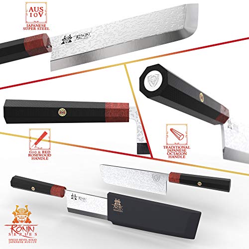 Dalstrong Usuba Knife - Ronin Series - 7 Inch Single Bevel Blade - Japanese Aus-10V Damascus Steel - G10 Handle - W/Sheath #TOP1