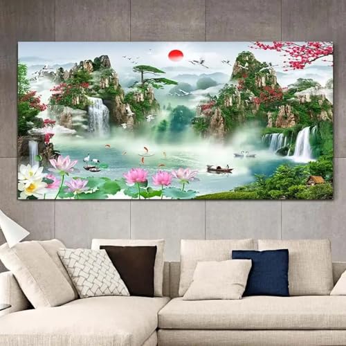 Peinture toile paysage cascade pour grand mur de salon