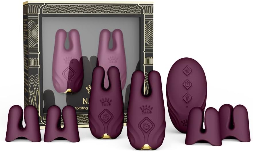 ZALO Nave Vibrating Nipple Clamps | Sex Toys for Women | 8 Vibration Modes w/Dual Motors Built-in Tips | Sleek & Slim Design | Velvet Purple