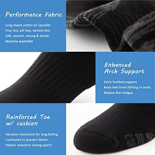 u&i socks Men's Performance Cushion Cotton Mid Cut Quarter Athletic Socks, Black (4-Pack)4