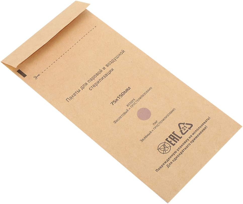 100 Bolsas de Limpieza Autosellantes para Esterilización Desechables, Bolsas de Limpieza de Papel Kraft para Autoclave para Herramientas de Dentista y Suministros para Decoración (75 * 150mm)
