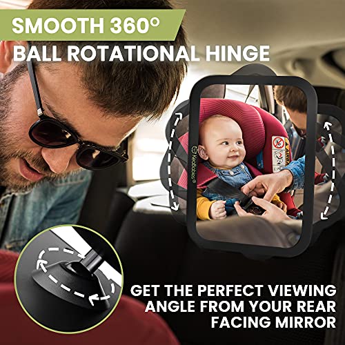 Large Shatterproof Baby Car Mirror - Safety Baby Car Seat Mirror - Baby Car Mirror For Back Seat Rear Facing Infant - Carseat Mirrors - Fully Assembled Baby Mirror For Car (Matte Black) #TOP4