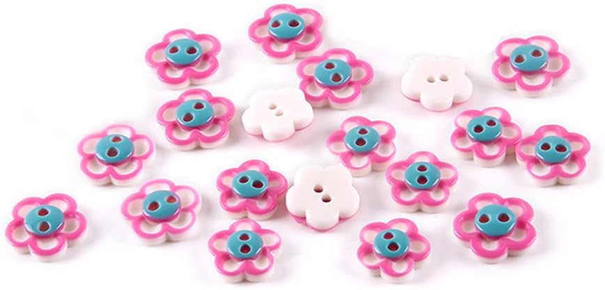 50 PCS Plastic Candy Color Button Flower Heart Round Cute Button for Clothes Decoration Handmade Sewing Crafts Accessories (Flower,12mm)
