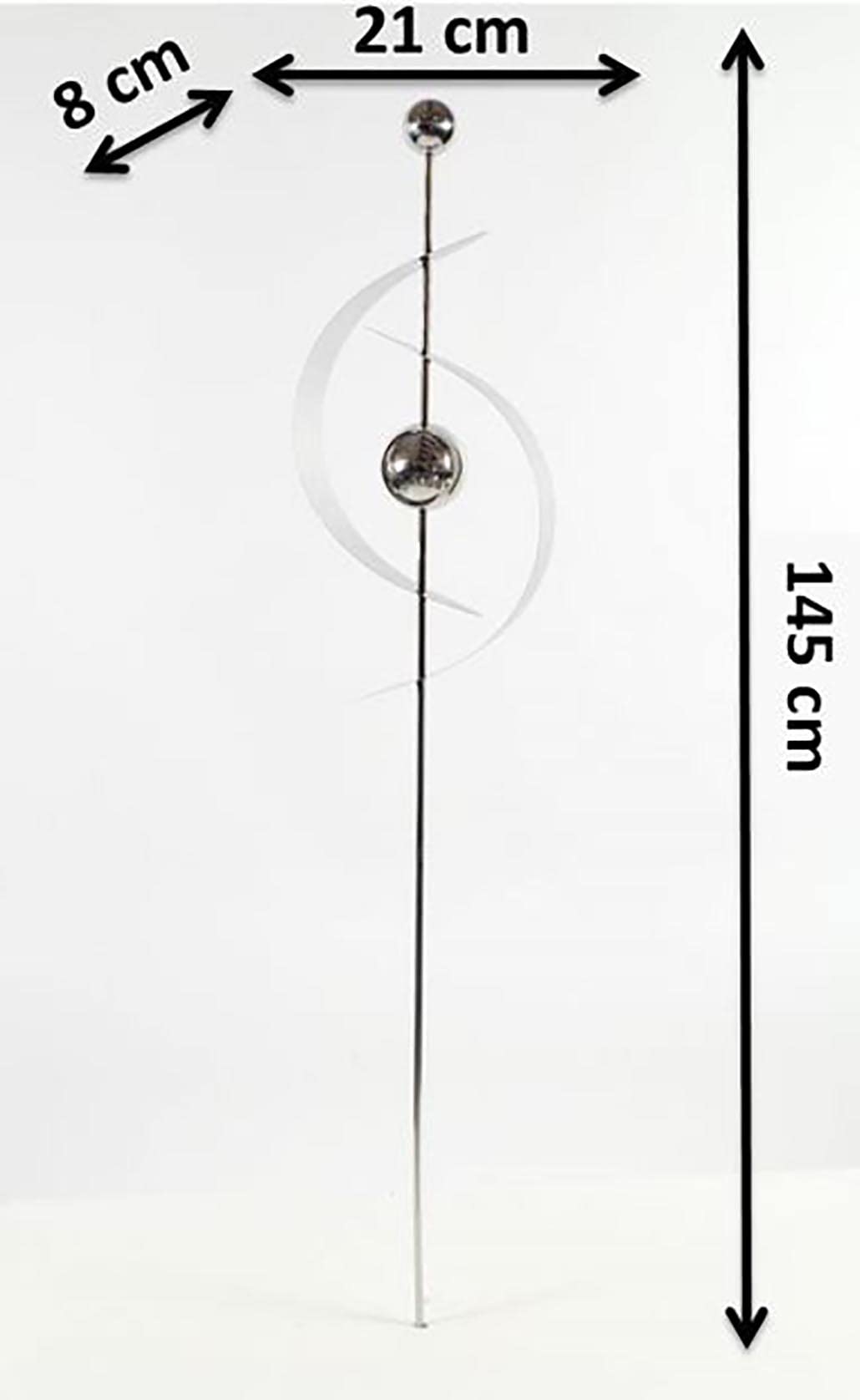 Kobolo Gartenstecker Saturn aus Edelstahl, Silber, 145 cm, moderner Dekostecker mit Kugel-Design für den Außenbereich, wetterfest & stabil
