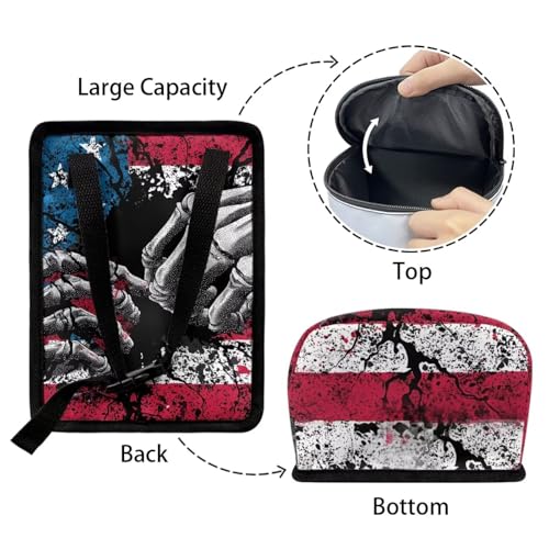Image of Talayituse Finger Skeleton American Flag Print Car Trash Can Portable Auto Garbage Bin Multifunctional Vehicle Interior Accessories with Adjustable Straps 4th of July Universal Fit Truck SUV Sedan