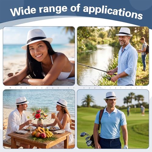 Image of Suhine 36 Pcs Men Fedora Hats for 20s Party Supplies Panama Cap Straw Short Brim for Prom Wedding Summer Party Costume Women