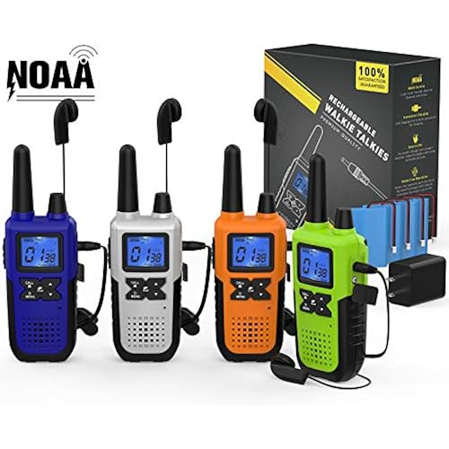 Topsung 4 Walkie Talkies Long Range Adults Rechargeable with Earpieces NOAA