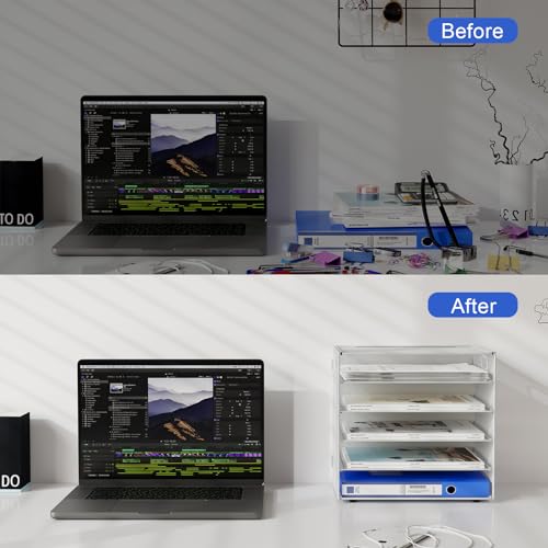 EasyPAG 5 Tier Desktop A4 Office Mesh Tray Desk Tidy File Holder Paper Organiser Magazine Storage Rack,White - Image 4