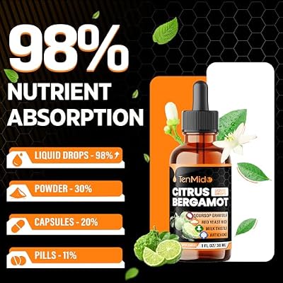 11in1 Citrus Bergamot Liquid Drops with Soursop Graviola, Red Yeast Rice, Artichoke, Milk Thistle, Garlic, Olive, Quercetin, Pine Bark, Ginger, and Black Pepper - 30ml 1 Fl Oz
