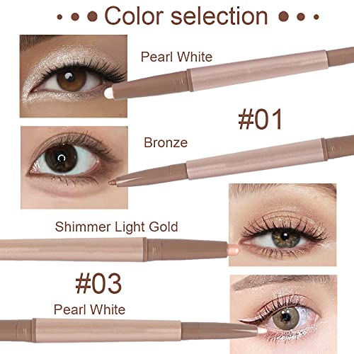 Evpct 2Pcs Shimmer Pearl White Cream Eyeshadow Stick And Bronze Eye Liner Pencil,Shimmer Light Gold Cream Eyeshadow Stick And Pearl White Eyeliner Pencil Highlighter Eye Shadow Liner Crayon,1&3 #TOP2