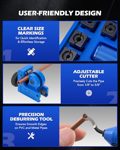 Image of OMT Hydraulic Flaring Tool Kit, Brake Line Set with Cutter & Deburring | For Copper, Fuel & Transmission Lines; 45 & ISO Dies 3 /16-1 /2 & 4.75-10mm; 42CrMo Steel Yoke; Precision Deburring Tool