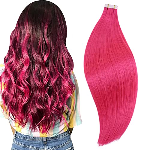 RUNATURE Extension Adhesive Rose Tape in Remy Human Extension Adhésive Cheveux Naturel Invisible Bande Extension Adhesive Cheveux Raides 12 Pouces/30cm 10 Pièces/20g Cover