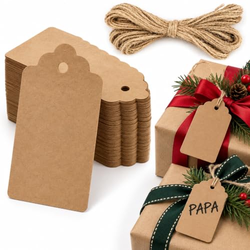 100 Etiquetas para regalos con Cuerda de Yute, Etiquetas para manualidades