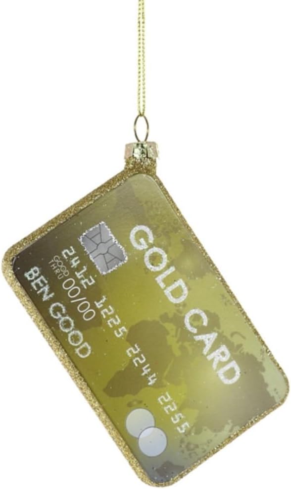Cody Foster & Co Gold Card Blown Glass Hanging Ornament GO-9921