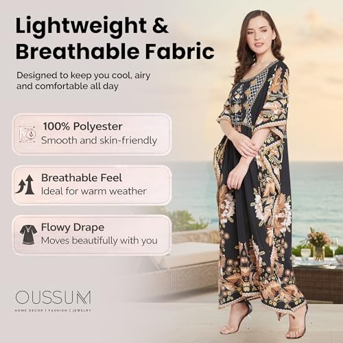 Image of Oussum Women Kaftan Plus Size Polyester Summer Lightweight Caftan Swimsuit Cover Ups Maxi African Mumu Lounge House Dress