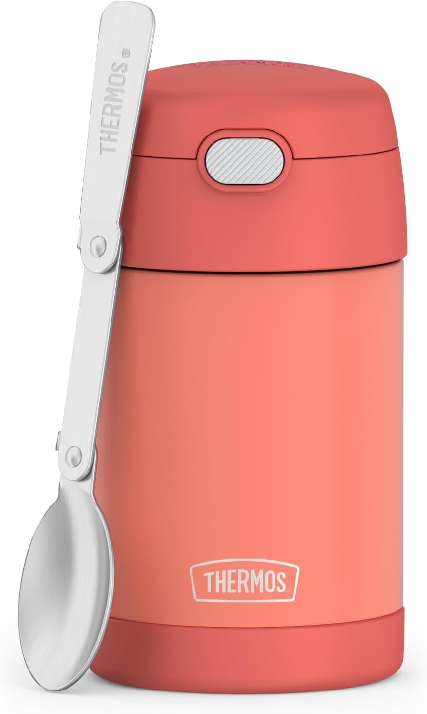 THERMOS FUNTAINER 16 Ounce Stainless Steel Vacuum Insulated Food Jar with Folding Spoon, Apricot
