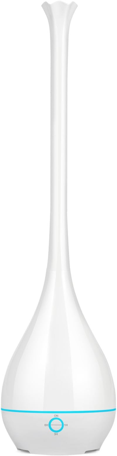 Vase-Shaped Essential Oil Aroma Diffuser,500ml Aromatherapy Fragrance Diffuser & Ultrasonic Cool Mist Room Humidifier,BPA-Free,7-Color Optional Ambient Light and Waterless Auto Shut-Off -White