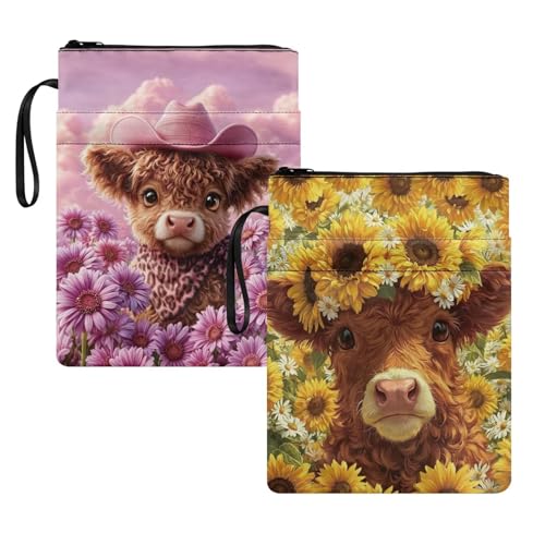 Pochette motif vache Highland au bureau ou en cours pour organiser vos journaux