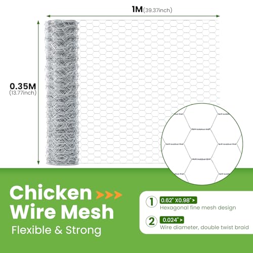 MAIYADUO Chicken Wire, Chicken Wire Mesh Roll 35cm x 1m, Anti-Rust Hexagonal Galvanized Chicken Wire Mesh for DIY, Pet Rabbit Chicken Fencing - Image 2