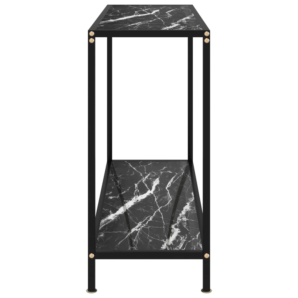 stolik konsolowy, czarny, 100 x 35 x 75 cm, szkło hartowane o wyglądzie marmuru, nowoczesny stolik pomocniczy do salonu, sypialni, korytarza, smukły design, wytrzymały