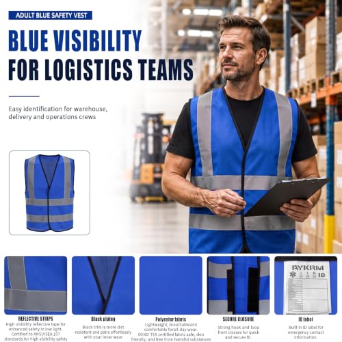 Image of AYKRM 12 colour High visibility viz vest hi vis viz reflective work construction safety vest (XS-8XL)