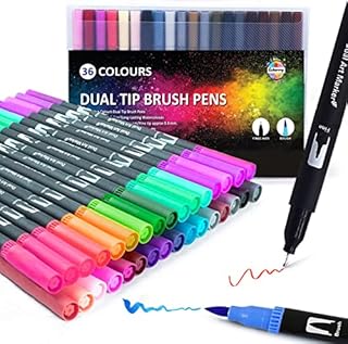 Colouring Pens for Adults Scherry Dual Tip Brush Pens Pack 36 Felt Tip Coloured Art Pens for Adults, Kids Markers for Calligraphy Comic Lettering Journaling Painting Adult Colouring Fineliner Pens Set