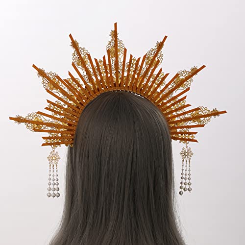 BPURB Gothic Goddess Gold Halo Crown Spike Zip Tie Mary Headband Halloween Headpiece for Women (Gold-3), Style B-Gold-3 - Image 4