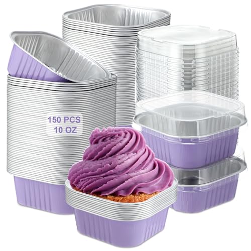 Aoriher 150 Pcs 10 oz Mini Cake Pans with Lids Taro Purple
