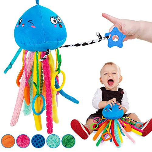 Image of teytoy Sensory Toy, Texture Toys for Babies with Rattle, Autism Sensory Toys Jellyfish Shape Tactile Sensory Toys with 10 Textures, Baby Sensory Toys for 0-3-6-18 Months Soft Baby Toys with Teethers