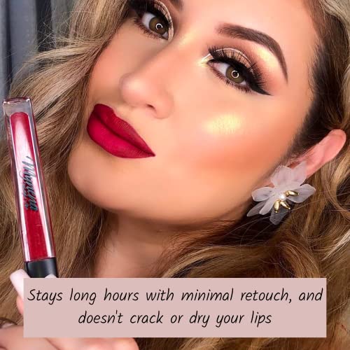 Mynena Red Lipstick Liquid Matte Long Lasting Kissproof Waterproof Lightweight Smudge Proof Color Stay Lip Stain Talc-Free And Paraben-Free - Elle #TOP7