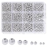 Monigte Silver Beads 1100 Pcs Smooth Round 3/4/6/8mm Silver Filled Beads for Bracelet Jewelry Making