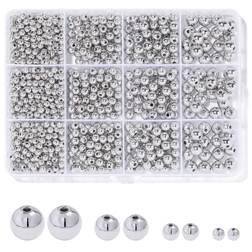 1100 Pcs Silver Beads Smooth Round 3/4/6/8mm Silver Filled Beads for Bracelet Jewelry Making