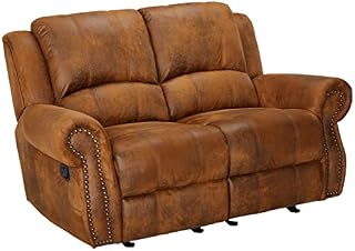 Sir Rawlinson Gliding Reclining Loveseat with Nailhead Studs Buckskin Brown
