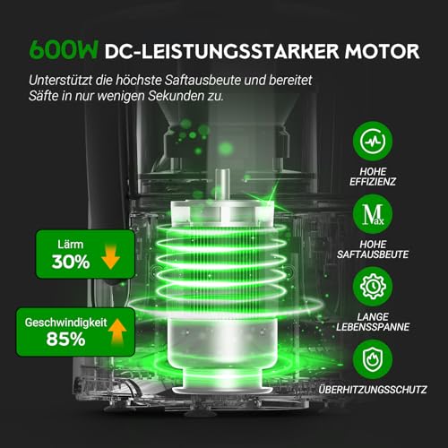 SOVIDER Entsafter, 600W Juicer Machine für Obst und Gemüse in Edelstahl, 76mm Zufuhröffnung, 3 Geschwindigkeiten, Anti-Tropf-Funktion und Überhitzungsschutz Leicht zu bedienen und zu reinigen,BPA-frei
