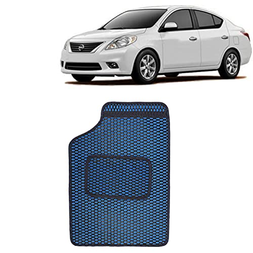 Image of Kingsway Dotted Design Car Floor Foot Mats Universal Fit for Nissan Sunny, Model Year : 2011-2014, Water and Dustproof, Color Blue, Set of 5 Pieces