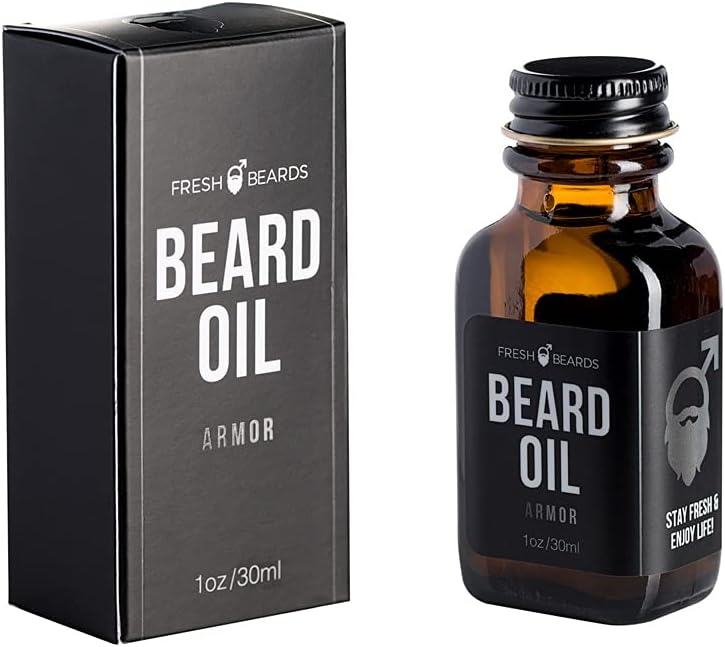 Fresh Beards Armor Beard Oil - Sandalwood, Bourbon, and Amber Fragrance - Scented Mens Beard and Mustache Oil - Soothing Anti-Itch Moisturizer & Softener for Dandruff Prevention and Healthy Beard Growth