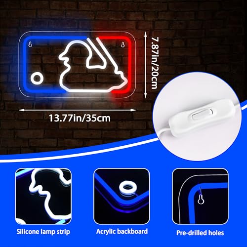 Image of Baseball Neon Sign for Wall Decor Baseball LED Light Up Sign Baseball Wall Decor Sports Neon Lights for Club Bedroom Man Cave Bar Sports Gifts for Men Teen Boys Fans,Size 13.8 * 7.9 in(XD150)
