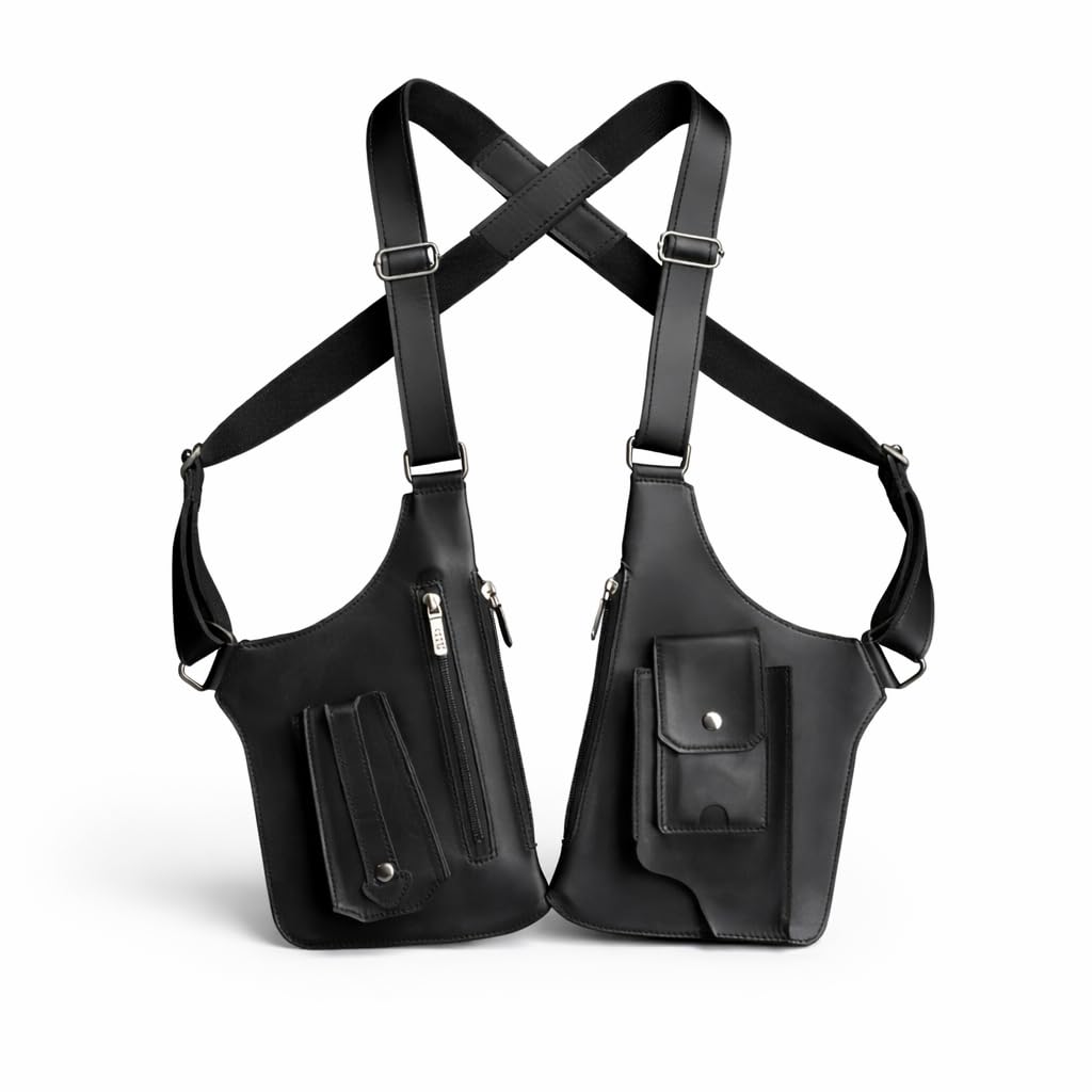 Men's Tactical Chest Bag, Black Crossbody Shoulder Harness with Multiple Pockets, Adjustable Straps-image-38