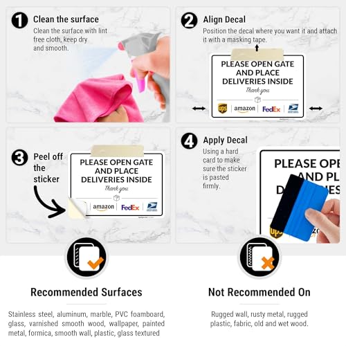 Image of Package Delivery Sign, Delivery Instructions Open Gate and Leave Delivery Inside Sign, 10x7 Inches, 4 Mil Vinyl Decal Stickers Weather Resistant, Made in USA